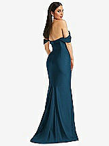 Rear View Thumbnail - Atlantic Blue Off-the-Shoulder Corset Stretch Satin Mermaid Dress with Slight Train