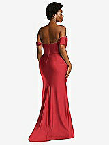 Alt View 4 Thumbnail - Poppy Red Off-the-Shoulder Corset Stretch Satin Mermaid Dress with Slight Train