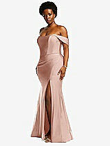 Alt View 2 Thumbnail - Toasted Sugar Off-the-Shoulder Corset Stretch Satin Mermaid Dress with Slight Train