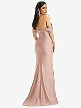 Rear View Thumbnail - Toasted Sugar Off-the-Shoulder Corset Stretch Satin Mermaid Dress with Slight Train