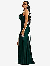 Side View Thumbnail - Evergreen Cowl-Neck Open Tie-Back Stretch Satin Mermaid Dress with Slight Train