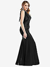 Side View Thumbnail - Black Cascading Bow One-Shoulder Stretch Satin Mermaid Dress with Slight Train