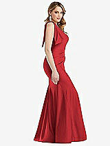 Side View Thumbnail - Poppy Red Cascading Bow One-Shoulder Stretch Satin Mermaid Dress with Slight Train