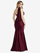Rear View Thumbnail - Cabernet Scarf Neck One-Shoulder Stretch Satin Mermaid Dress with Slight Train