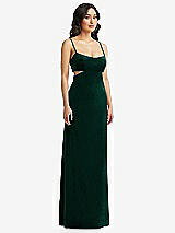 Front View Thumbnail - Evergreen Spaghetti Strap Cutout Midriff Velvet Maxi Dress