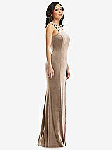 Side View Thumbnail - Topaz One-Shoulder Velvet Trumpet Gown with Front Slit