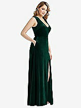 Side View Thumbnail - Evergreen Deep V-Neck Sleeveless Velvet Maxi Dress with Pockets