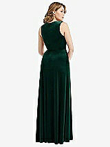 Rear View Thumbnail - Evergreen Deep V-Neck Sleeveless Velvet Maxi Dress with Pockets