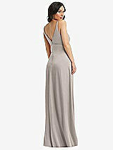Rear View Thumbnail - Taupe Skinny Strap Plunge Neckline Maxi Dress with Bow Detail
