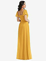 Rear View Thumbnail - NYC Yellow Puff Sleeve Chiffon Maxi Dress with Front Slit