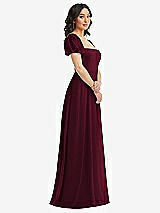 Side View Thumbnail - Cabernet Puff Sleeve Chiffon Maxi Dress with Front Slit