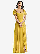 Front View Thumbnail - Marigold Puff Sleeve Chiffon Maxi Dress with Front Slit