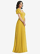 Side View Thumbnail - Marigold Puff Sleeve Chiffon Maxi Dress with Front Slit