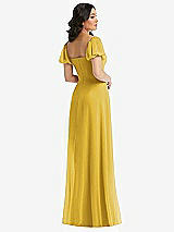 Rear View Thumbnail - Marigold Puff Sleeve Chiffon Maxi Dress with Front Slit