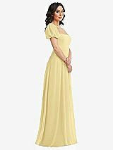 Side View Thumbnail - Pale Yellow Puff Sleeve Chiffon Maxi Dress with Front Slit