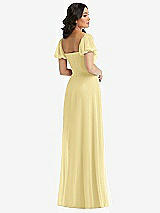 Rear View Thumbnail - Pale Yellow Puff Sleeve Chiffon Maxi Dress with Front Slit