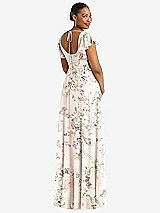Rear View Thumbnail - Blush Garden Flutter Sleeve Scoop Open-Back Chiffon Maxi Dress