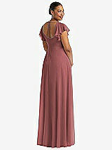 Rear View Thumbnail - English Rose Flutter Sleeve Scoop Open-Back Chiffon Maxi Dress
