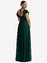 Rear View Thumbnail - Evergreen Flutter Sleeve Scoop Open-Back Chiffon Maxi Dress