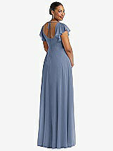 Rear View Thumbnail - Larkspur Blue Flutter Sleeve Scoop Open-Back Chiffon Maxi Dress