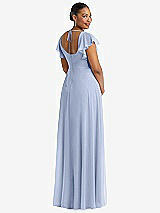 Rear View Thumbnail - Sky Blue Flutter Sleeve Scoop Open-Back Chiffon Maxi Dress