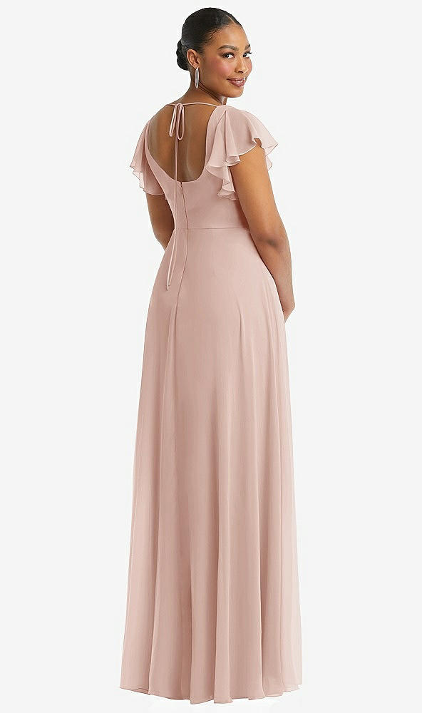 Back View - Toasted Sugar Flutter Sleeve Scoop Open-Back Chiffon Maxi Dress