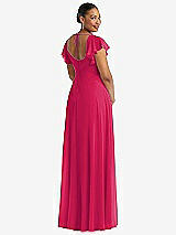 Rear View Thumbnail - Vivid Pink Flutter Sleeve Scoop Open-Back Chiffon Maxi Dress