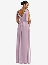 Rear View Thumbnail - Suede Rose Plunge Neckline Bow Shoulder Empire Waist Chiffon Maxi Dress
