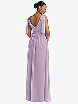 Rear View Thumbnail - Pale Purple Plunge Neckline Bow Shoulder Empire Waist Chiffon Maxi Dress