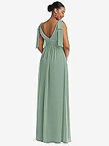Rear View Thumbnail - Seagrass Plunge Neckline Bow Shoulder Empire Waist Chiffon Maxi Dress