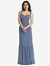 Alt View 1 Thumbnail - Larkspur Blue Tie-Shoulder Corset Bodice Ruffle-Hem Maxi Dress