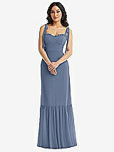 Alt View 2 Thumbnail - Larkspur Blue Tie-Shoulder Corset Bodice Ruffle-Hem Maxi Dress