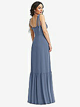 Rear View Thumbnail - Larkspur Blue Tie-Shoulder Corset Bodice Ruffle-Hem Maxi Dress