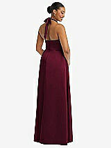 Rear View Thumbnail - Cabernet High-Neck Tie-Back Halter Cascading High Low Maxi Dress