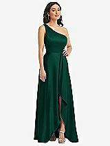 Front View Thumbnail - Hunter Green One-Shoulder High Low Maxi Dress with Pockets