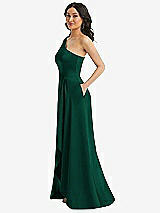 Side View Thumbnail - Hunter Green One-Shoulder High Low Maxi Dress with Pockets