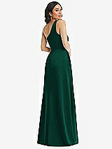 Rear View Thumbnail - Hunter Green One-Shoulder High Low Maxi Dress with Pockets