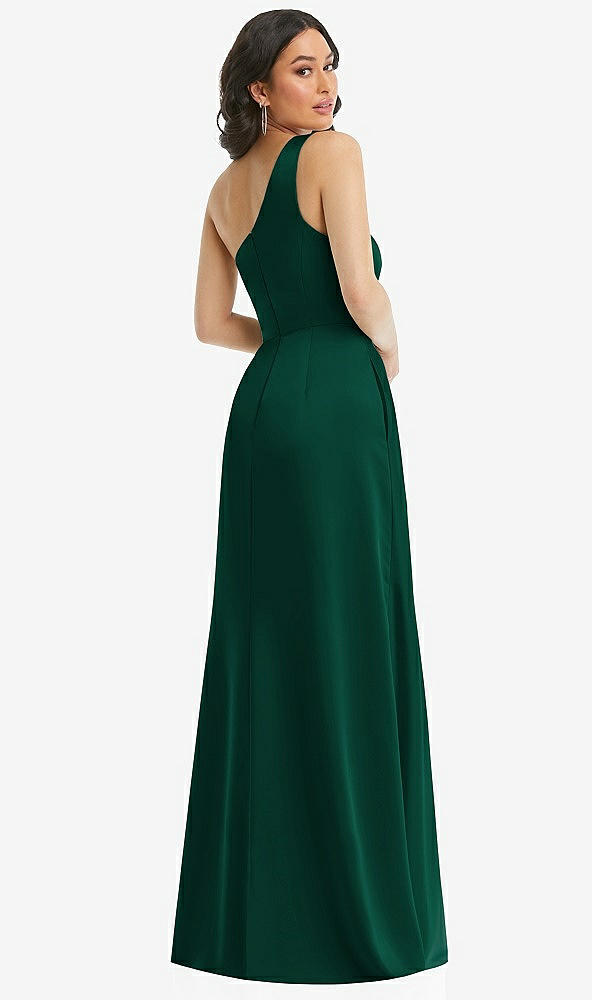 Back View - Hunter Green One-Shoulder High Low Maxi Dress with Pockets