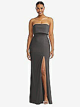 Alt View 1 Thumbnail - Caviar Gray Strapless Overlay Bodice Crepe Maxi Dress with Front Slit