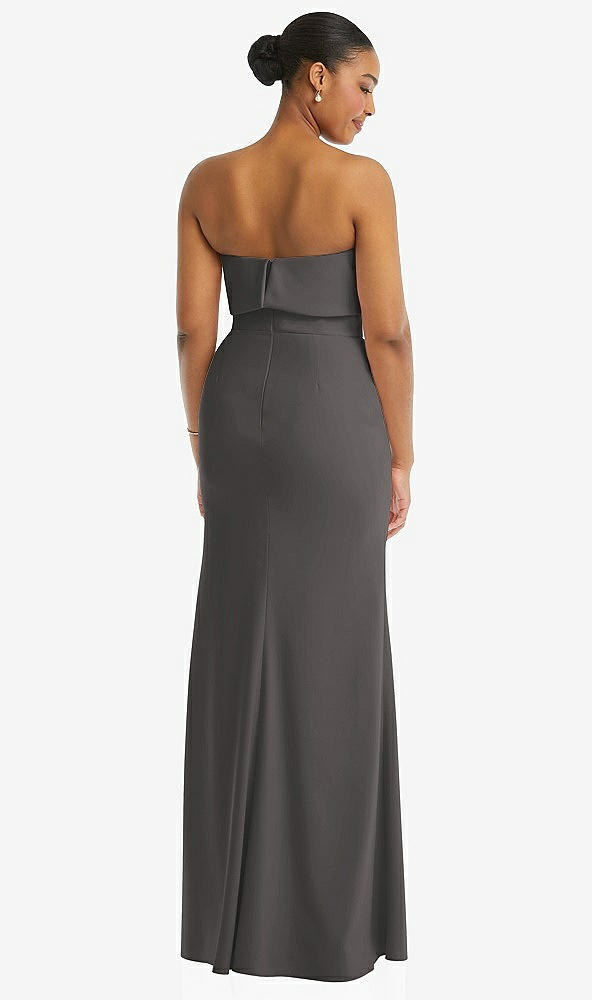 Back View - Caviar Gray Strapless Overlay Bodice Crepe Maxi Dress with Front Slit