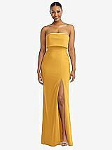 Alt View 1 Thumbnail - NYC Yellow Strapless Overlay Bodice Crepe Maxi Dress with Front Slit