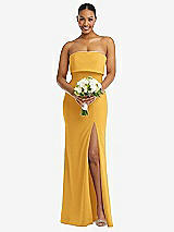 Alt View 2 Thumbnail - NYC Yellow Strapless Overlay Bodice Crepe Maxi Dress with Front Slit
