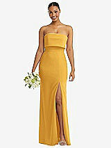 Front View Thumbnail - NYC Yellow Strapless Overlay Bodice Crepe Maxi Dress with Front Slit