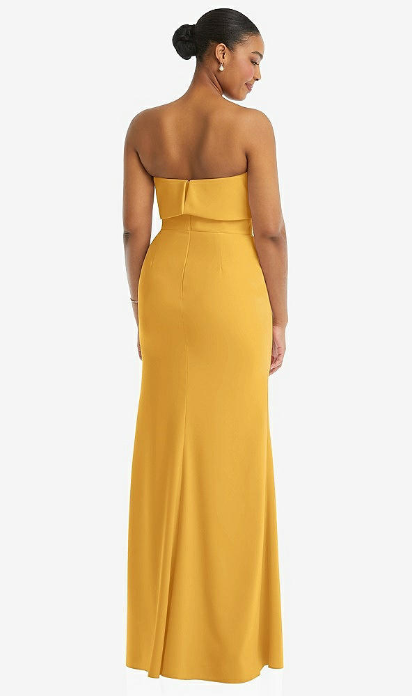 Back View - NYC Yellow Strapless Overlay Bodice Crepe Maxi Dress with Front Slit