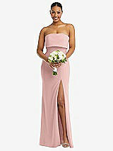 Alt View 2 Thumbnail - Rose - PANTONE Rose Quartz Strapless Overlay Bodice Crepe Maxi Dress with Front Slit