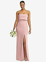 Front View Thumbnail - Rose - PANTONE Rose Quartz Strapless Overlay Bodice Crepe Maxi Dress with Front Slit