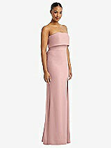 Side View Thumbnail - Rose - PANTONE Rose Quartz Strapless Overlay Bodice Crepe Maxi Dress with Front Slit