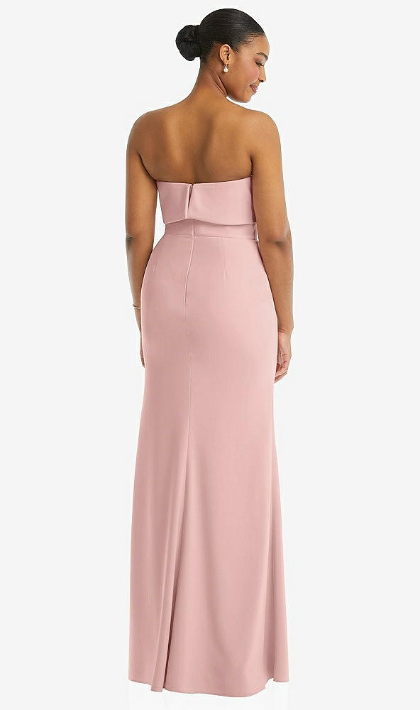 Back View - Rose - PANTONE Rose Quartz Strapless Overlay Bodice Crepe Maxi Dress with Front Slit