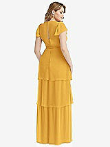 Rear View Thumbnail - NYC Yellow Flutter Sleeve Jewel Neck Chiffon Maxi Dress with Tiered Ruffle Skirt