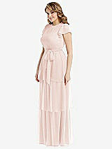 Side View Thumbnail - Blush Flutter Sleeve Jewel Neck Chiffon Maxi Dress with Tiered Ruffle Skirt